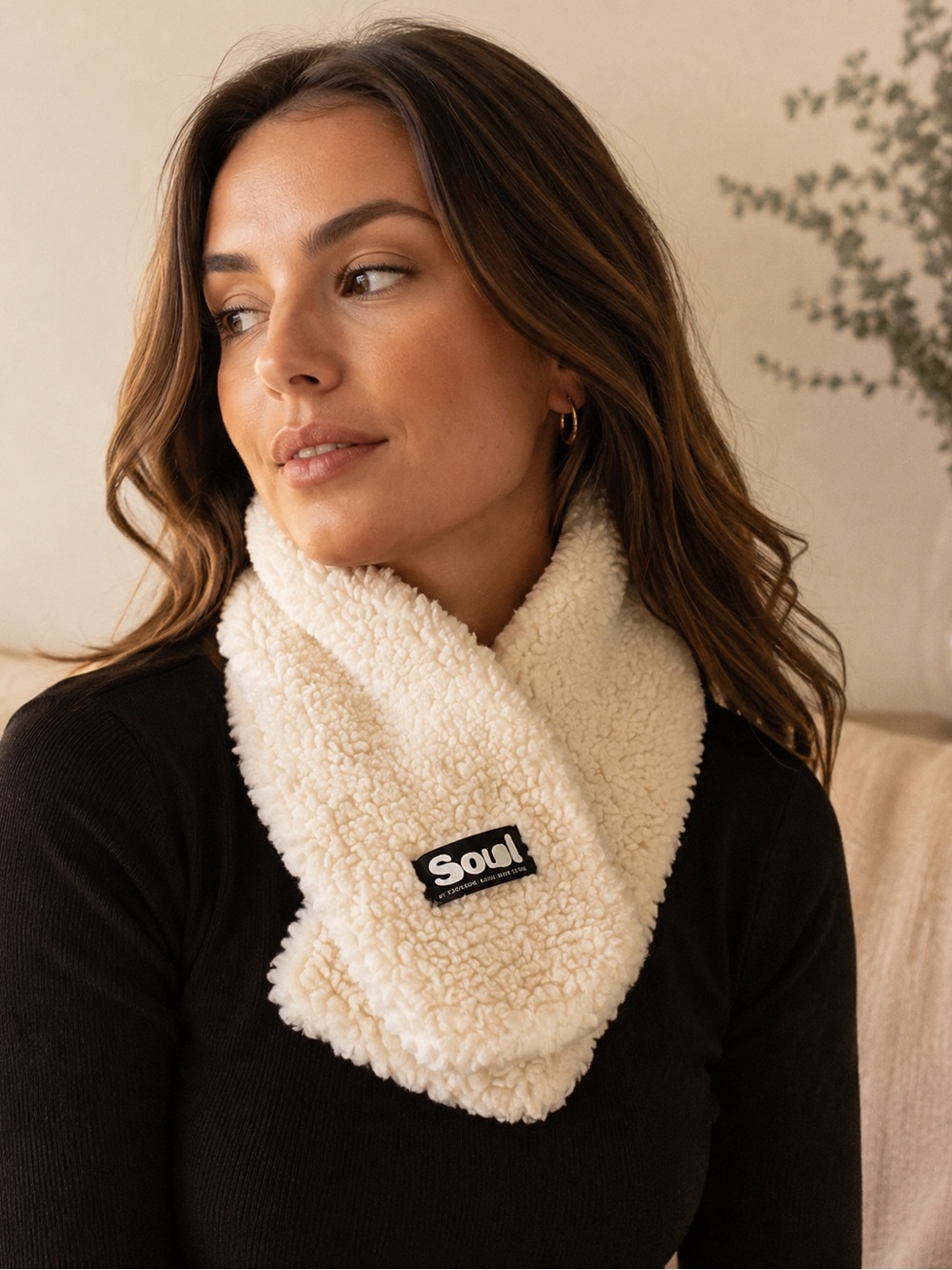 Cream Sherpa Neck Warmer Scarf - Women Accessories
